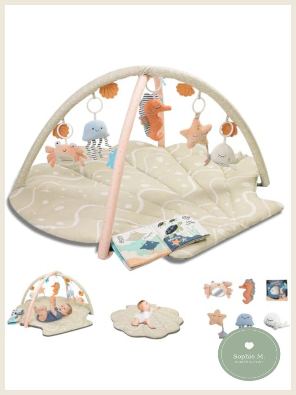 Oversize Baby Play Mat Tummy Time Mat with 6 Detachable Activity Toys Foldable